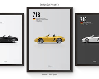 Porsche 718 Boxster Multi-Colour Wall Art - Automotive Car Poster Minimalistic Art Print - Porsche Collection