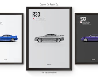 Nissan GT-R R33 Inspired Wall Art - Wall Decor Car Poster - Multi-Colour