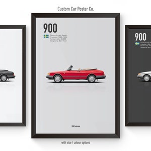 Saab 900 Cabriolet Multi-Colour Wall Art - Car Poster Minimalistic Art Print