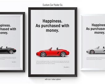 Porsche 987 Boxster S "Happiness" Wall Art - Wall Decor Car Poster - Multi-Colour - Vintage Reproduction