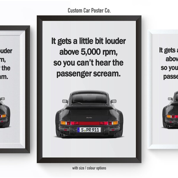 Porsche 911 (930) Turbo "Passenger Scream" Vintage Wall Art - Wall Decor Car Poster - Porsche Collection