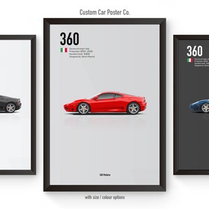 Ferrari 360 Modena Multi-Colour Wall Art - Automotive Car Poster Minimalistic Art Print - Ferrari Collection