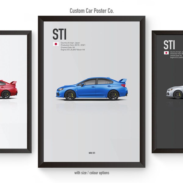 Subaru STI WRX Inspired Wall Art - Wall Decor Car Poster - Multi-Colour