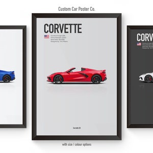 Art mural inspiré de la Chevrolet Corvette C8 - décoration murale poster de voiture - multicolore