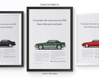 Ford Mustang Fox Body Classic Ad Print - Peace and Quiet - Multi-Colour Mustang LX 5.0 Car Poster