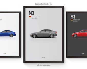 BMW M3 Sedan (E90) Multi-Colour Car Poster - Automotive Minimalistic Art Print - European Collection