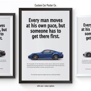 Porsche 911 (991.2) Turbo "Get There Faster" Vintage Wall Art - Wall Decor Car Poster - Multi-Colour