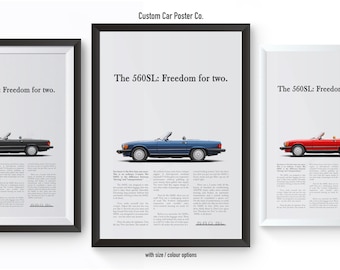 Mercedes-Benz 560SL Vintage Wall Art - Freedom for Two - Wall Decor Car Poster - Multi-Colour
