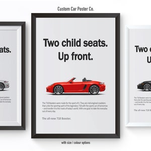 Porsche 718 Boxster &quot;Two Child Seats&quot; Vintage Styled Wall Art - Wall Decor Car Poster - Multi-Colour