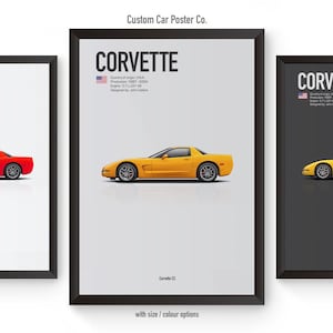 Art mural inspiré de la Chevrolet Corvette C5 - affiche de voiture de décoration murale - multicolore