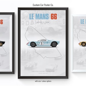 Ford GT40 Mk II Le Mans 1966 Tribute Wall Art - Wall Decor Car Poster - Multi-Colour