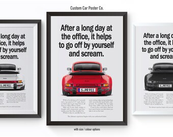 Porsche 911 (930) Turbo "Go off and Scream" Vintage Wall Art - Wall Decor Car Poster - Porsche Collection