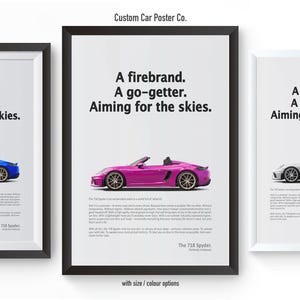 Porsche 718 Spyder "Aiming for the Skies" Vintage Styled Wall Art - Wall Decor Car Poster - Multi-Colour