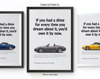 Porsche 987.1 Boxster S "If You Had a Dime" Wall Art - Wall Decor Car Poster - Multi-Colour - Vintage Reproduction
