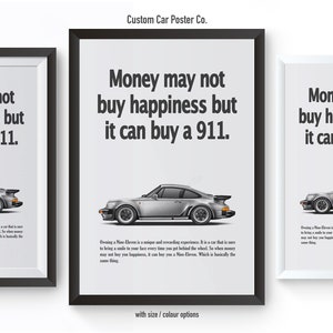 Porsche 911 (930) Turbo &quot;Money Can&#39;t Buy Happiness&quot; Vintage Wall Art - Wall Decor Car Poster - Multi-Colour