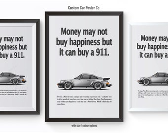 Porsche 911 (930) Turbo "Money Can't Buy Happiness" Vintage Wall Art - Wall Decor Car Poster - Multi-Colour