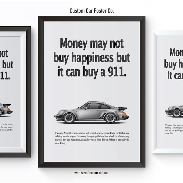 Porsche 911 (930) Turbo "El dinero no compra la felicidad" - Póster vintage para decoración de pared - Multicolor