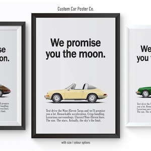 Porsche Classic 911 Targa "Moon Promise" Vintage Styled Wall Art - Wall Decor Car Poster - Multi-Colour for Office, Man Cave