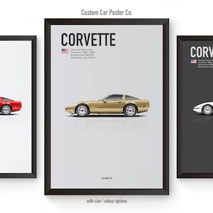 Art mural inspiré de la Chevrolet Corvette C4 - décoration murale affiche de voiture - multicolore
