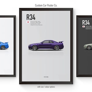Nissan GT-R R34 Inspired Wall Art - Wall Decor Car Poster - Multi-Colour
