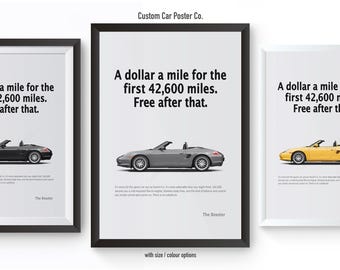 Porsche 986 Boxster "A dollar a mile" Wall Art - Wall Decor Car Poster - Multi-Colour - Vintage Reproduction
