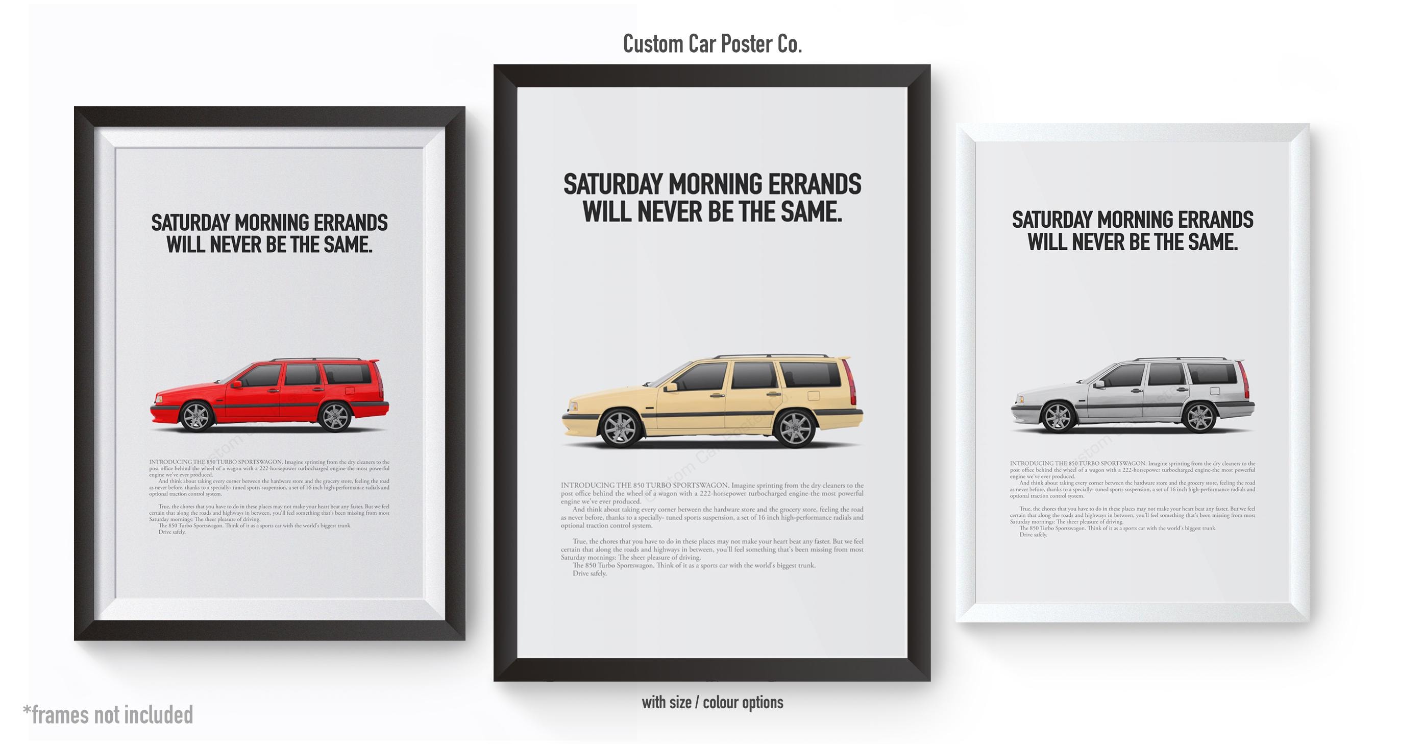 Volvo 850 T5-R Sportswagon Classic Wall Art - Saturday Errands - Print Ad Poster - Multi-Colour