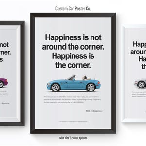 BMW Z3 Roadster Advertisement Poster Framed print for garage and office decor.