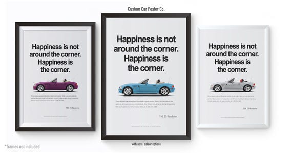 BMW Z3 Roadster Print Ad Poster - Happiness - Wall Decor Car Poster - Multi-Colour