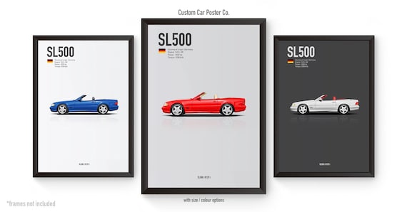 Mercedes-Benz SL500 (R129) Wall Art - Automotive Car Poster Minimalistic Art Print for Man Cave, Garage and Office