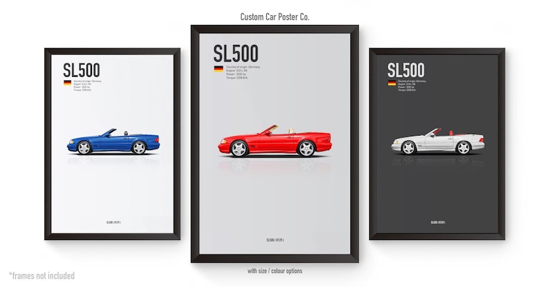 Mercedes-Benz SL500 R129 Minimalistic Poster Decor for Office, man cave and garage decoration.