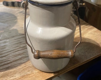 Antique White Enamelware Milk Container