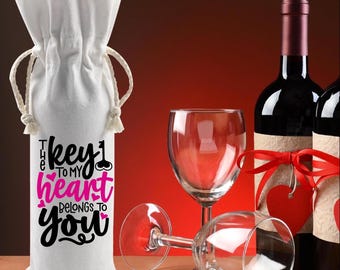 Bolsa de lino personalizada para botellas de vino, regalo de boda