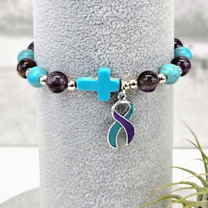 Suicide Awareness Natural Stone Bracelet- Suicide Loss Prevention Support Mental Health Awareness Jewelry