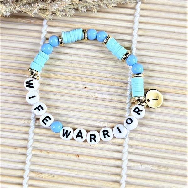 Wife Warrior Word Bracelet - 6mm Acrylic Beads - Custom Name Bracelet, Esophageal-Small Intestine Cancer, Cancer Survivor, Cancer Bracelet