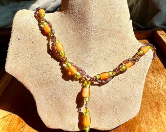 Unique Handmade Two Strand Glass And Gold Filled Pendant Necklace