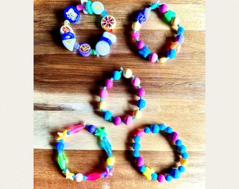 Set of 5 Unique Colorful Handmade Beaded Stretchy Bracelets