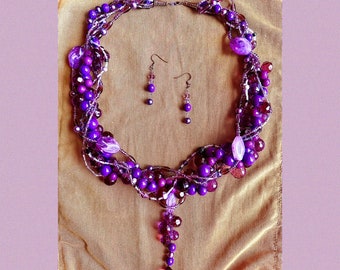 Purple 5 Strand Necklace With Matching Earrings!!