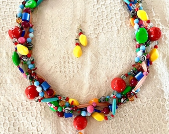 Five Strand MultiColored Necklace With Pendant!