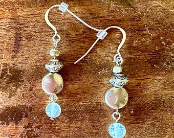 Silver Plated Beaded Earrings With Sterling Silver Earwire And Crackle Quartz