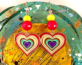 Rainbow Heart Charm Earrings!!