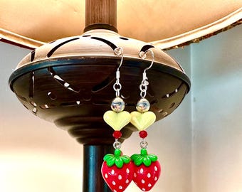 Strawberry Charm Earrings With Yellow Hearts!!