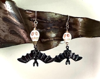 Skull And Bat Charm Earrings!!