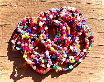 Set Of 10 Multicolored Beaded Stretchy Bracelets