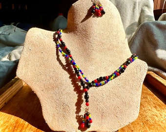 Handmade Glass Necklace And Earrings Set With Gold Filled Clasp and Ear Hooks
