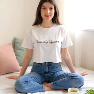 Emotional Vibes Crop Top: Combed Cotton Women&#39;s Tee