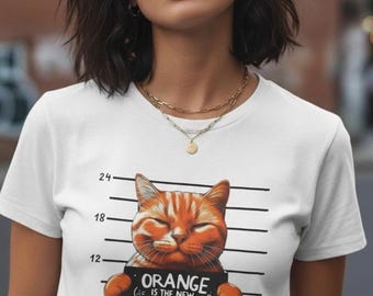 Zabawna koszulka z pomarańczowym kotem i zdjęciem kubka – humorystyczna koszulka graficzna