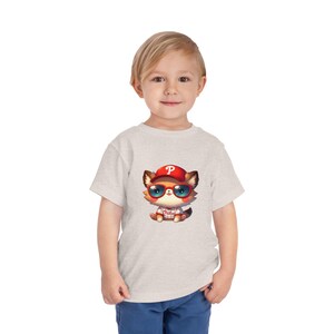 Cute Baby Phillies Cat Graphic Tee for Toddlers - Cool Pet Themed Jersey T-Shirt