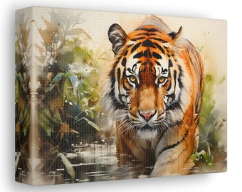 Aquarell Tiger In Natur Kunst Leinwand Galerie Wraps Wohnkultur Tiger Druck Große Leinwand Kunst Tier Wand Kunst minimalistische Wand Kunst Liebhaber Geschenk
