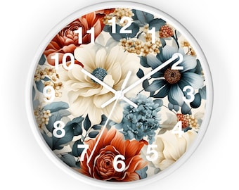Wall Clock floral Wall Clock Kids Room Home Decor New Home Gift House Warming Gift for New Home Owner, Dorm Room Clock Collage Student Clock