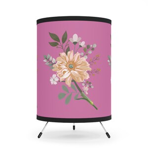 Light Pink tripod lamp Flower Tripod Lamp with High-Res Printed Shade, Flower Tripod Lamp